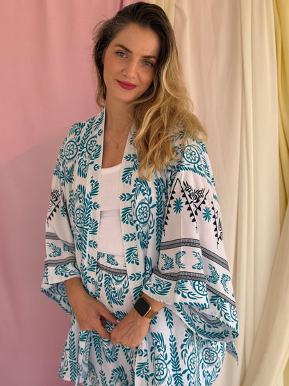 KIMONO OLIVE BLEU