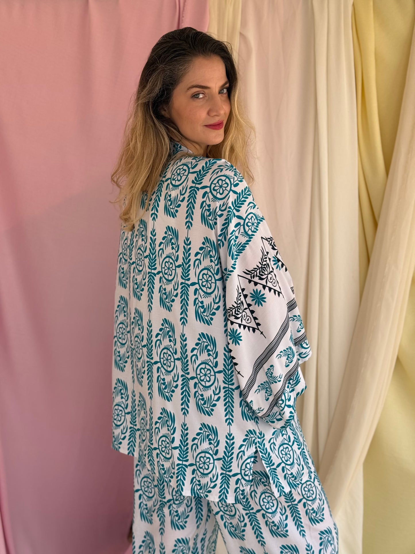 KIMONO OLIVE BLEU