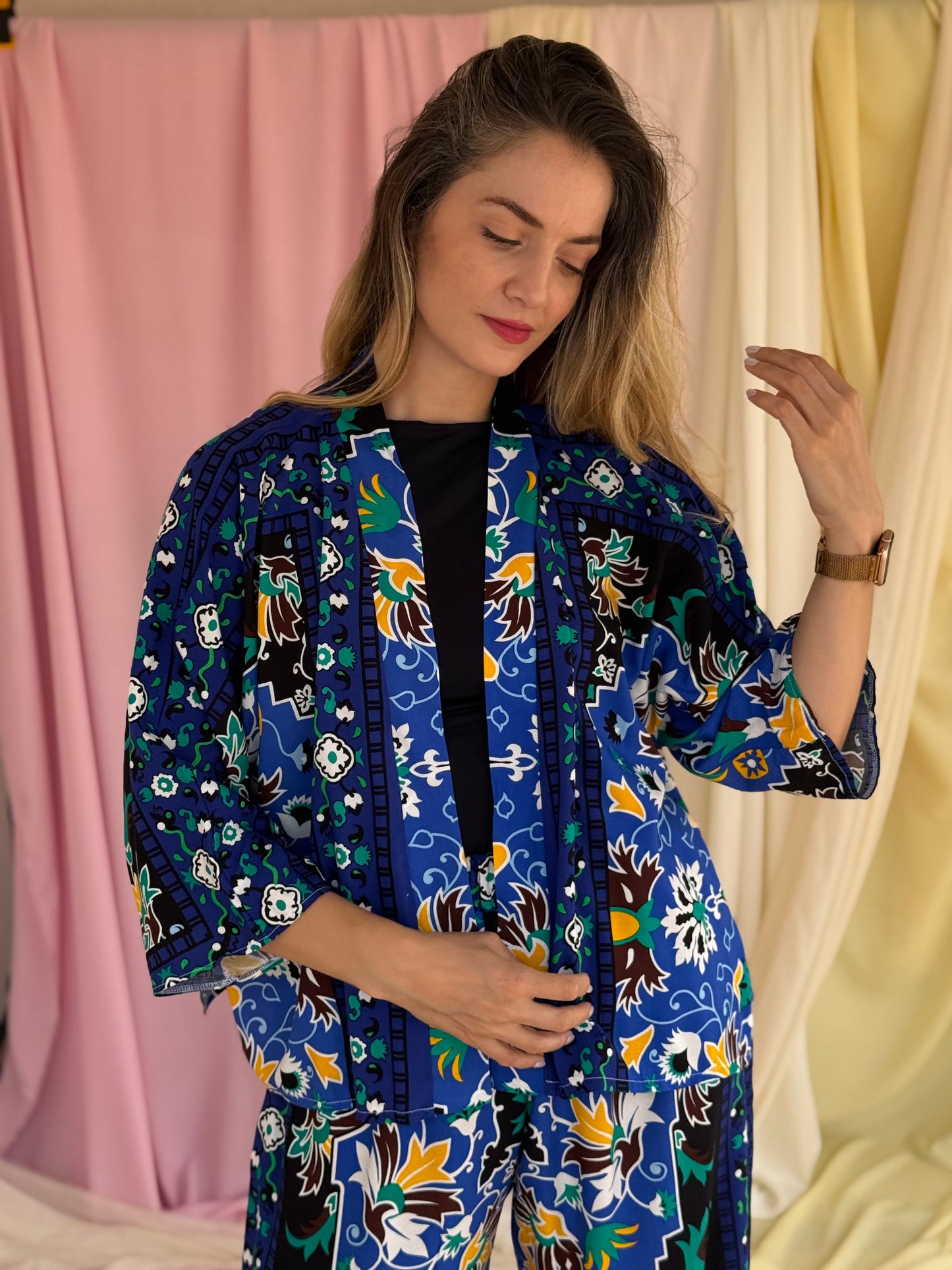 KIMONO MOSAIQUE BLEU ROI