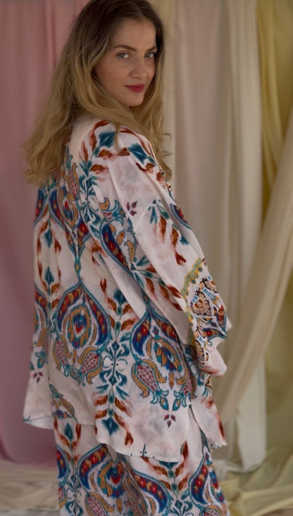 KIMONO FLORA BLEU FONCEE