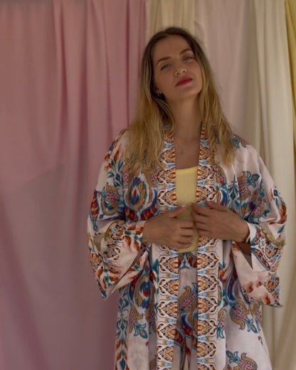 KIMONO FLORA BLEU FONCEE