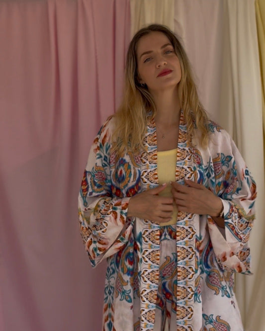 KIMONO FLORA BLEU FONCEE
