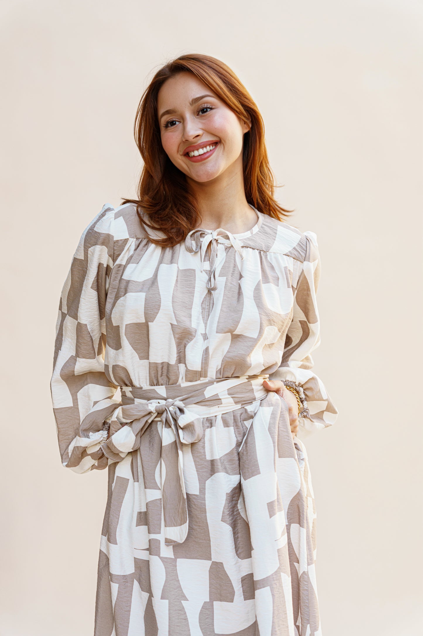 ROBE LONGUE EN JACQUARD BEIGE