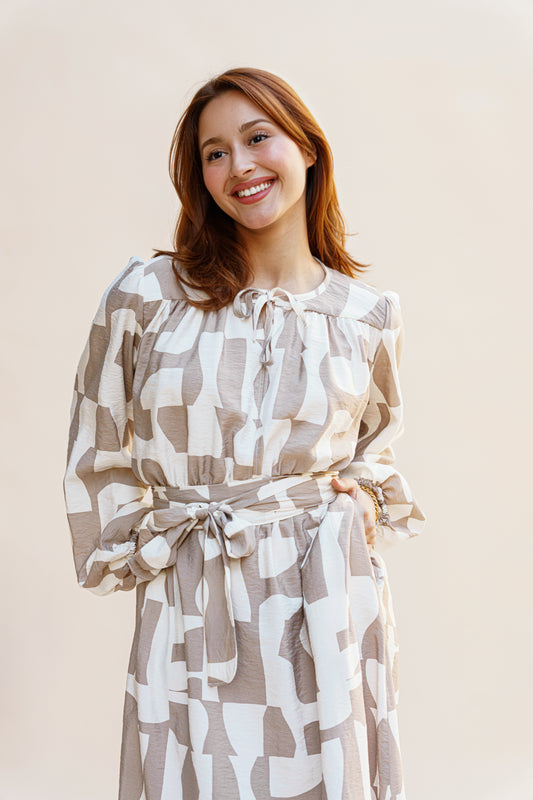 ROBE LONGUE EN JACQUARD BEIGE