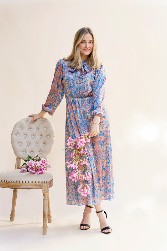 ROBE COL CRAVATE ORANGE