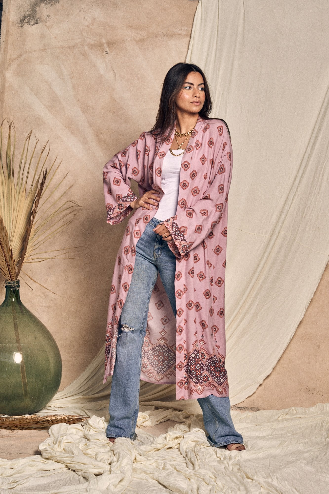 KIMONO LOSANGES ROSE