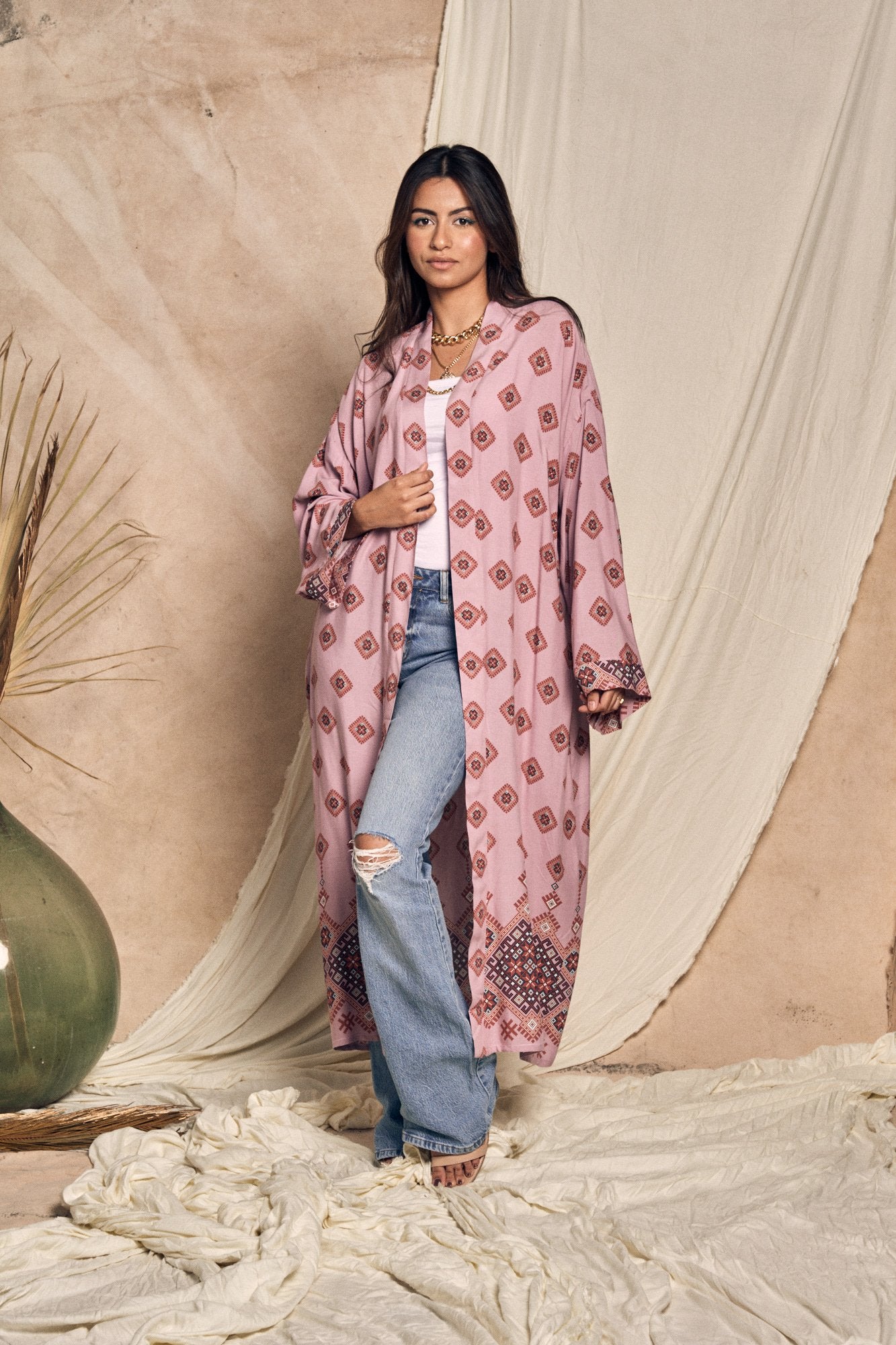 KIMONO LOSANGES ROSE