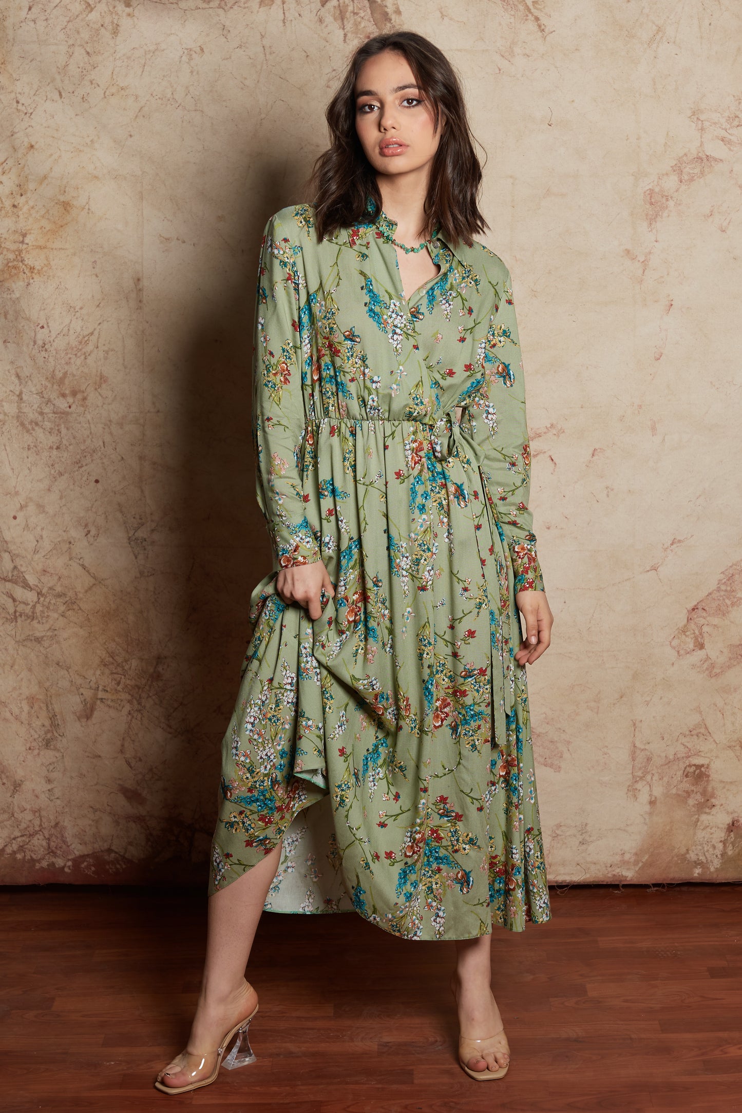 ROBE A FLEURS MANCHES LONGUES