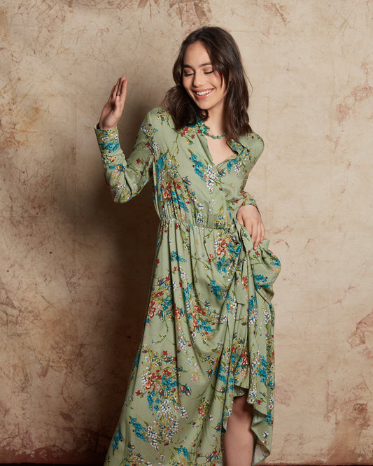 ROBE A FLEURS MANCHES LONGUES